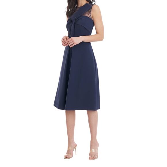 JS Collections Dress Reille Knee Length bow navy blue size 2 - Picture 1 of 8